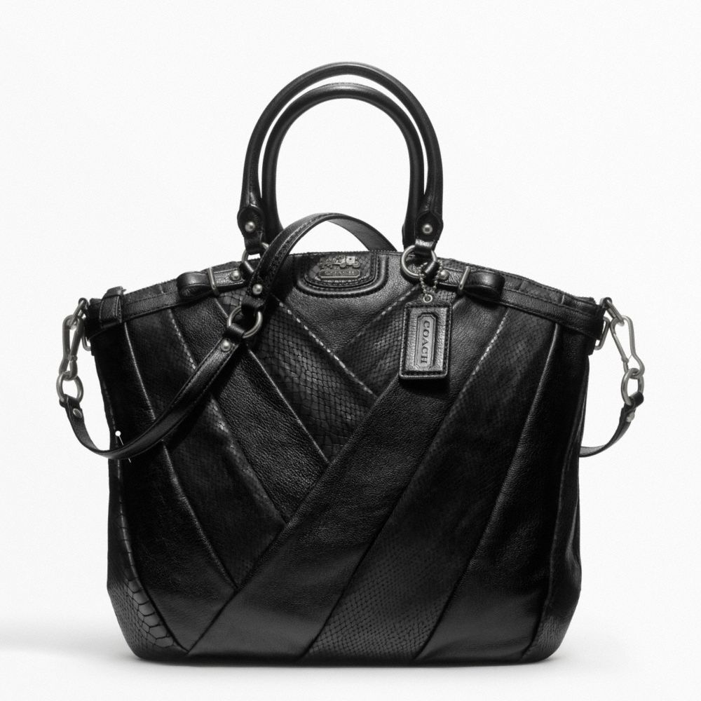 MADISON DIAGONAL PLEATED MIXED EXOTIC LINDSEY SATCHEL - f21318 - ANTIQUE NICKEL/BLACK