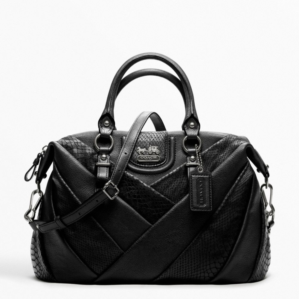 MADISON DIAGONAL PLEATED MIXED EXOTIC JULIETTE - ANTIQUE NICKEL/BLACK - COACH F21319