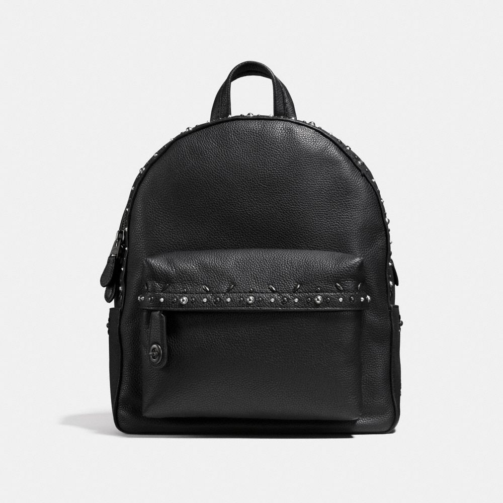 CAMPUS BACKPACK WITH PRAIRIE RIVETS - f21354 - BLACK/BLACK COPPER