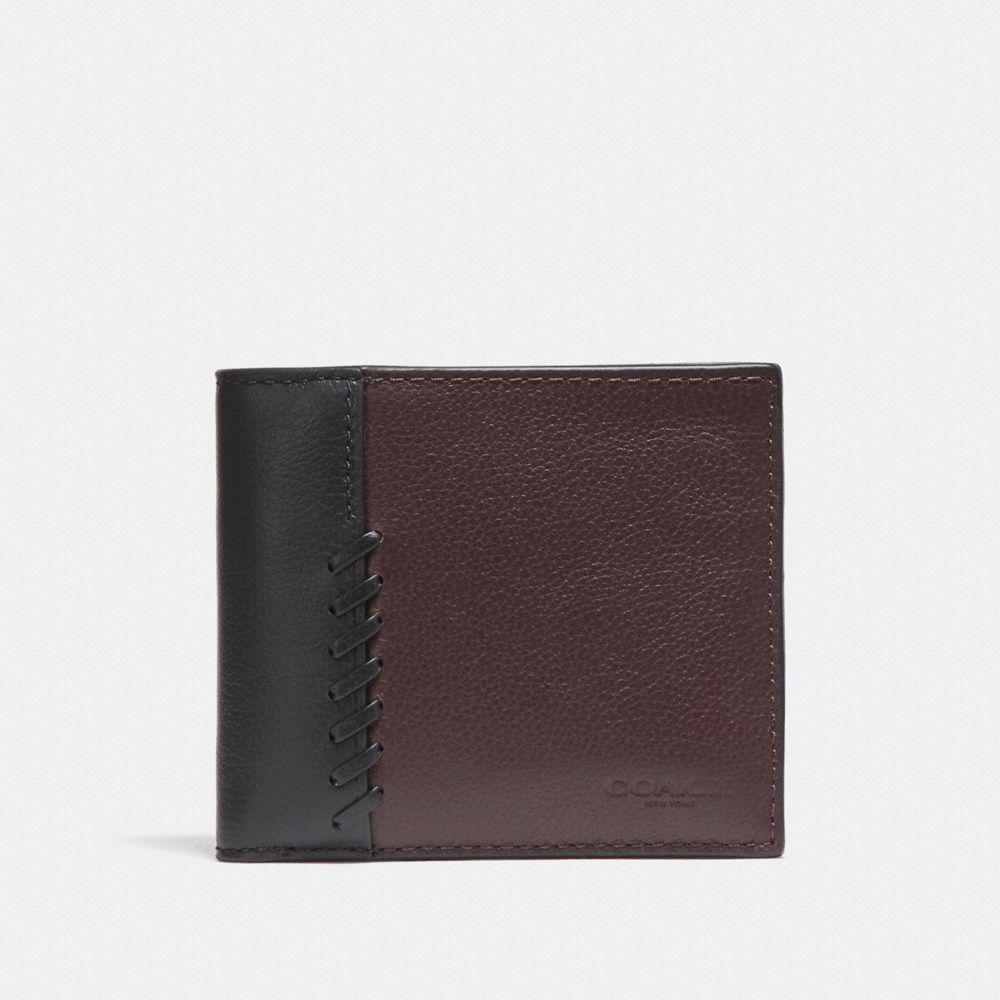 COACH f21371 3-IN-1 WALLET WITH BASEBALL STITCH OXBLOOD/BLACK