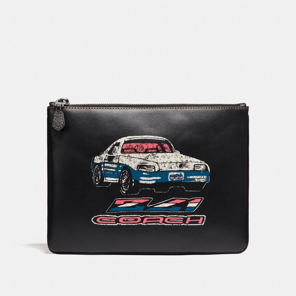 COACH F21382 MEDIUM POUCH WITH CAR BLACK