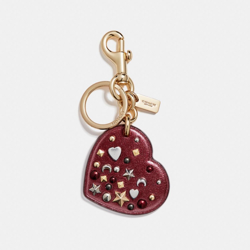 COACH STARDUST STUDS HEART BAG CHARM - GOLD/METALLIC CHERRY - f21393