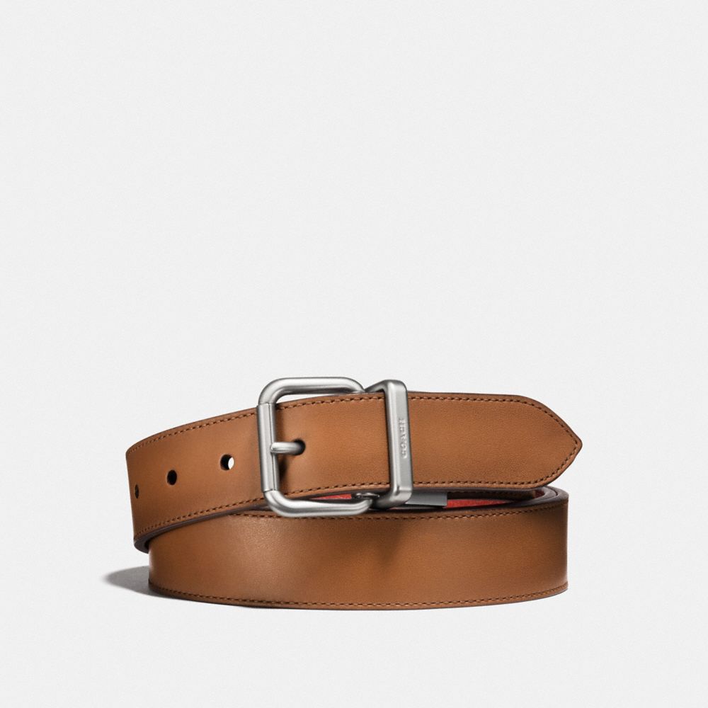 HARNESS BUCKLE CUT-TO-SIZE REVERSIBLE BELT, 32MM - F21488 - LIGHT SADDLE/VERMILLION