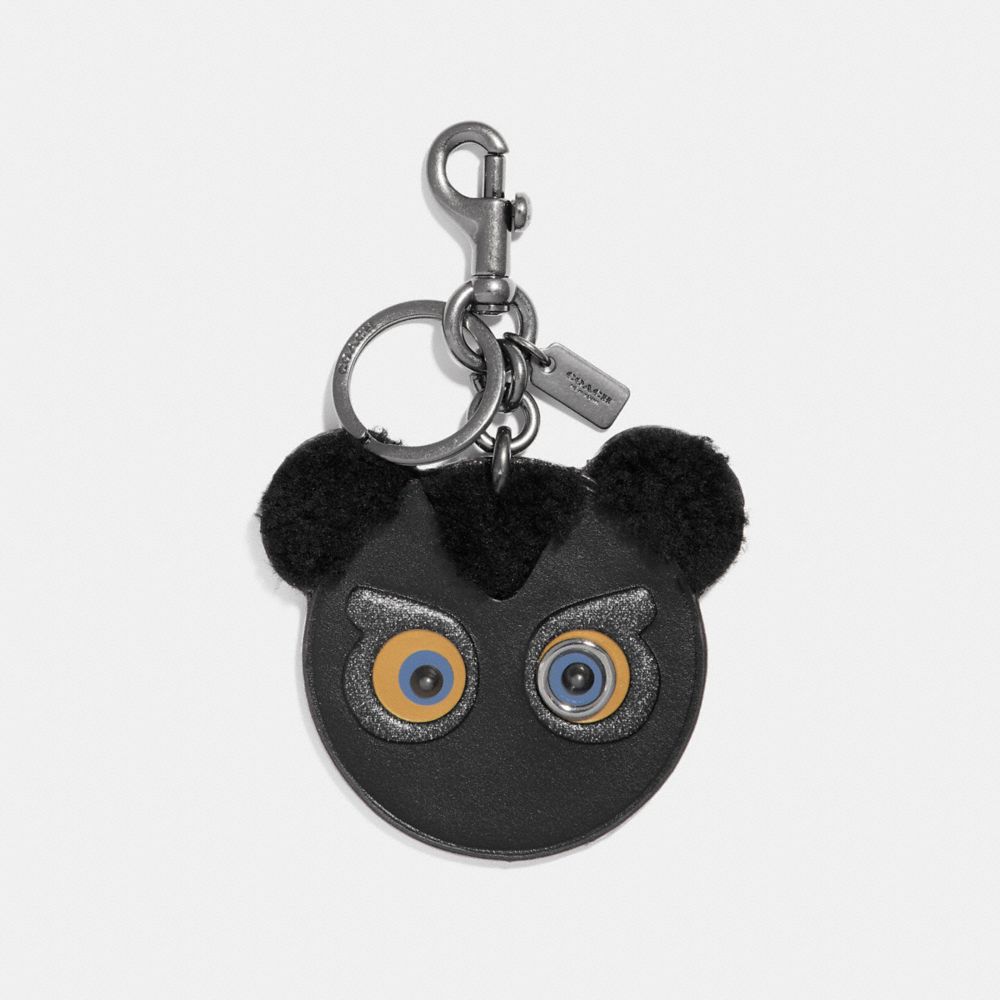 COACH f21537 FUZZ FACE BAG CHARM BLACK/BLACK