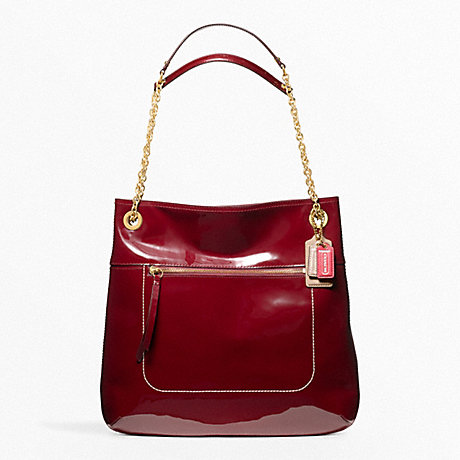 COACH f21583 POPPY SLIM TOTE IN PATENT LEATHER  BRASS/CRIMSON