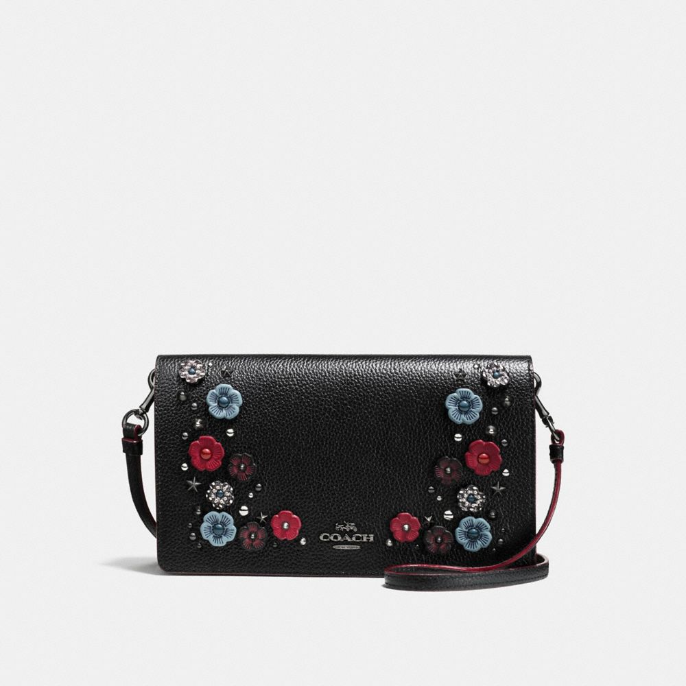 COACH FOLDOVER CROSSBODY CLUTCH WITH SNAKESKIN TEA ROSE - DARK GUNMETAL/BLACK CLOUD MULTI - f21599