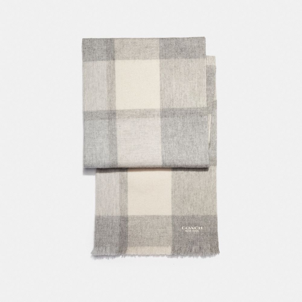 COACH F21637 BIG PLAID MUFFLER GREY/CHALK