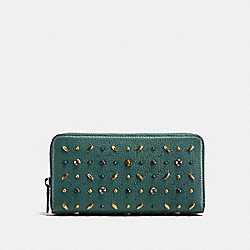 COACH F21691 - ACCORDION ZIP WALLET WITH PRAIRIE RIVETS DARK TURQUOISE/BLACK COPPER