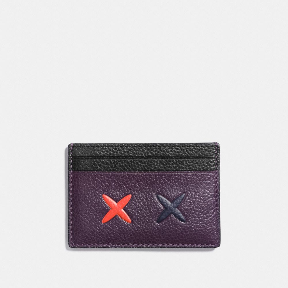 CHEEKY FLAT CARD CASE IN POLISHED PEBBLE LEATHER - f21828 - SILVER/MULTICOLOR 1