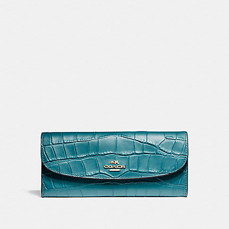 COACH f21830 SOFT WALLET IN CROCODILE EMBOSSED LEATHER LIGHT GOLD/DARK TEAL