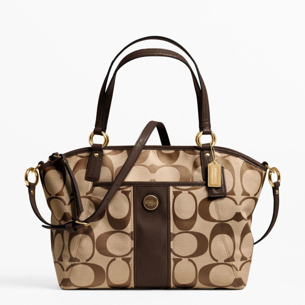 COACH F21899 Signature Stripe Pocket Tote BRASS/KHAKI/MAHOGANY