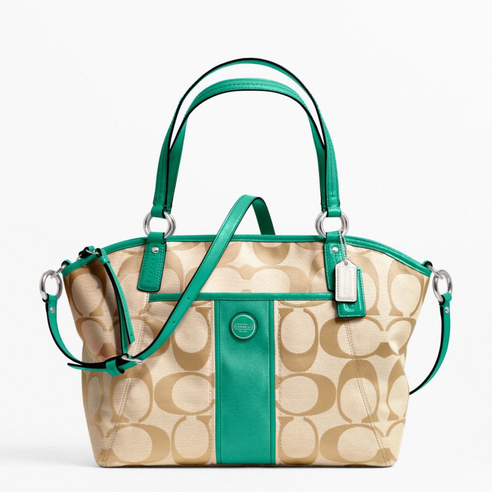 COACH F21899 - SIGNATURE STRIPE POCKET TOTE SILVER/LT KHAKI/BRIGHT JADE