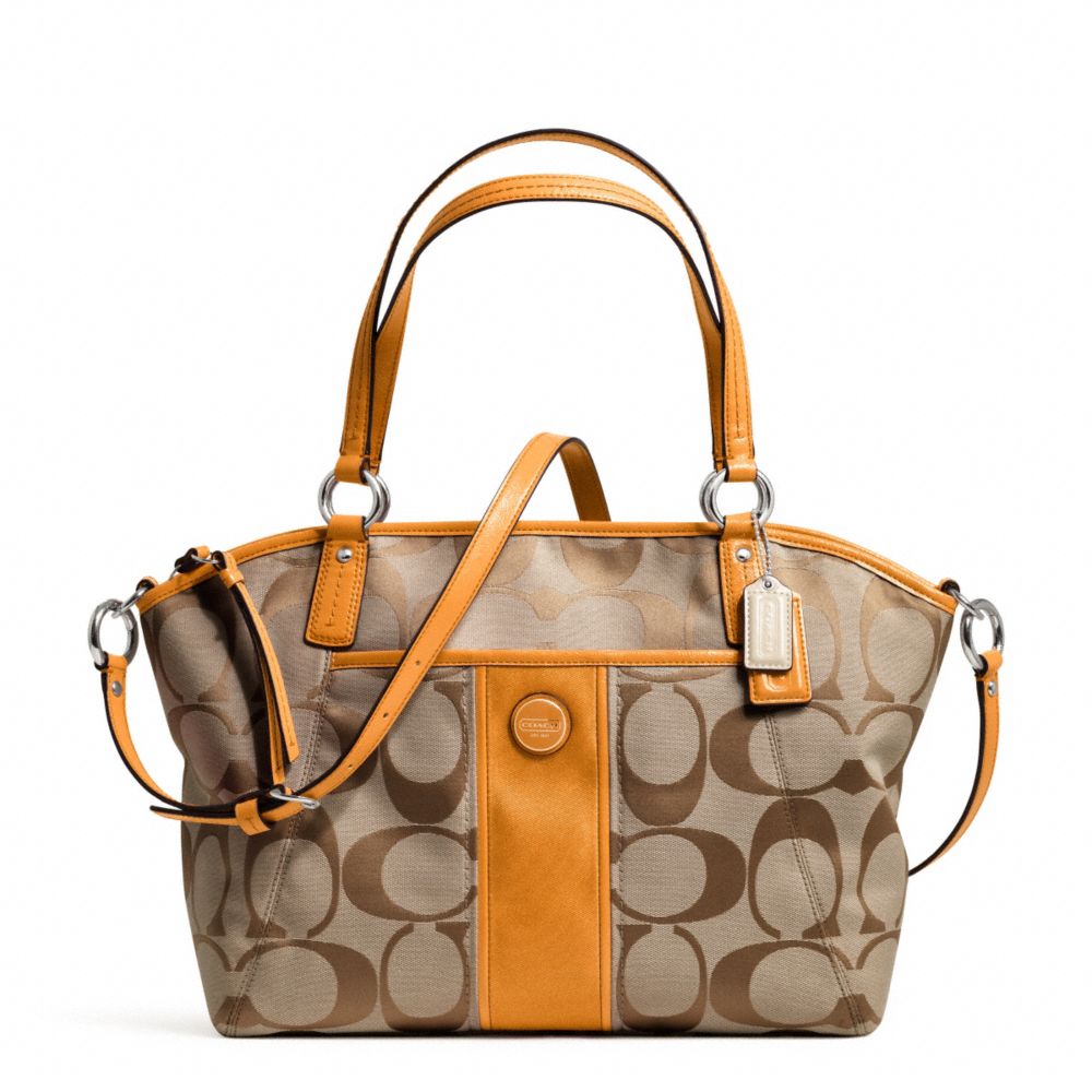 COACH F21899 - SIGNATURE STRIPE POCKET TOTE SILVER/KHAKI/ORANGE SPICE