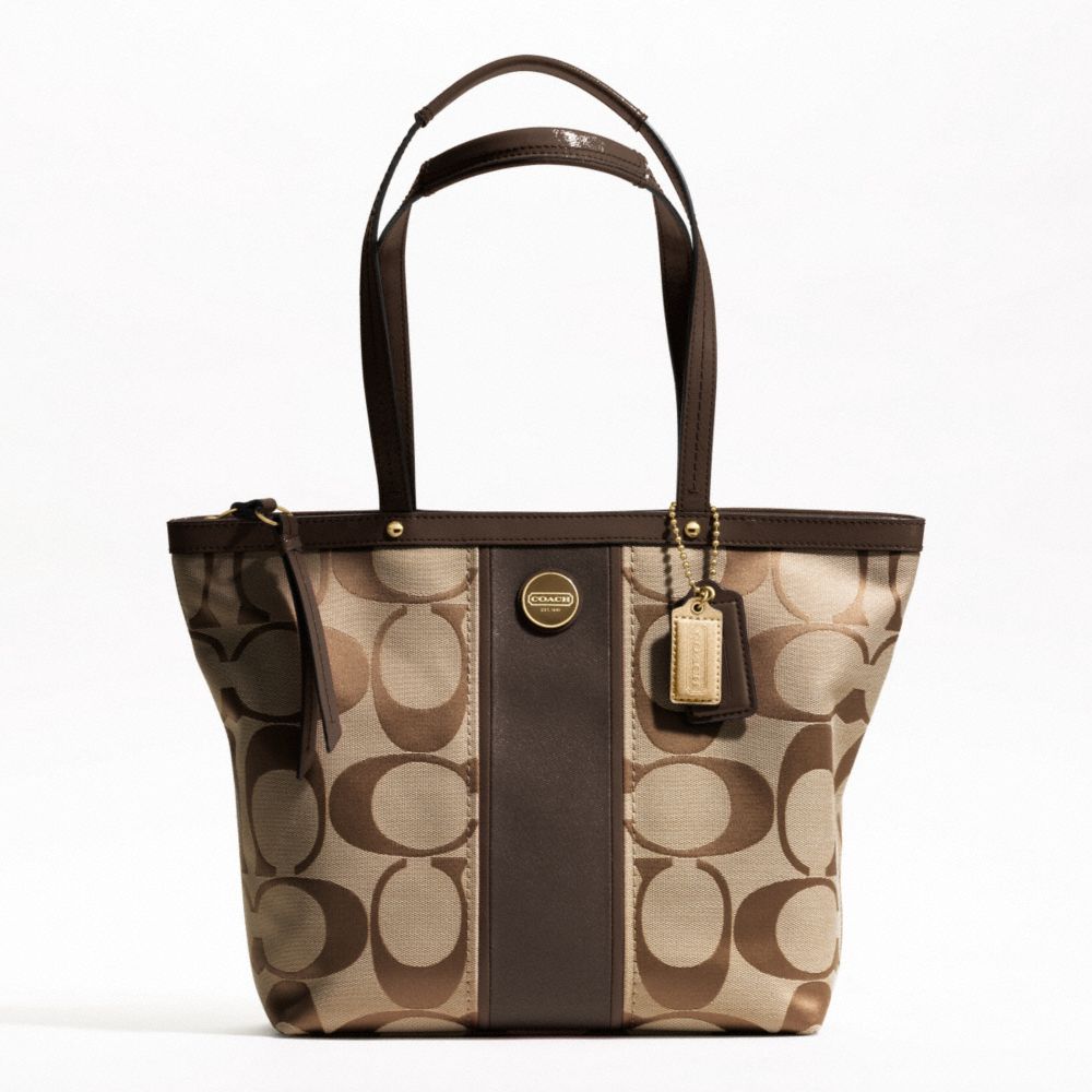 COACH SIGNATURE STRIPE TOTE - BRASS/KHAKI/MAHOGANY - f21950