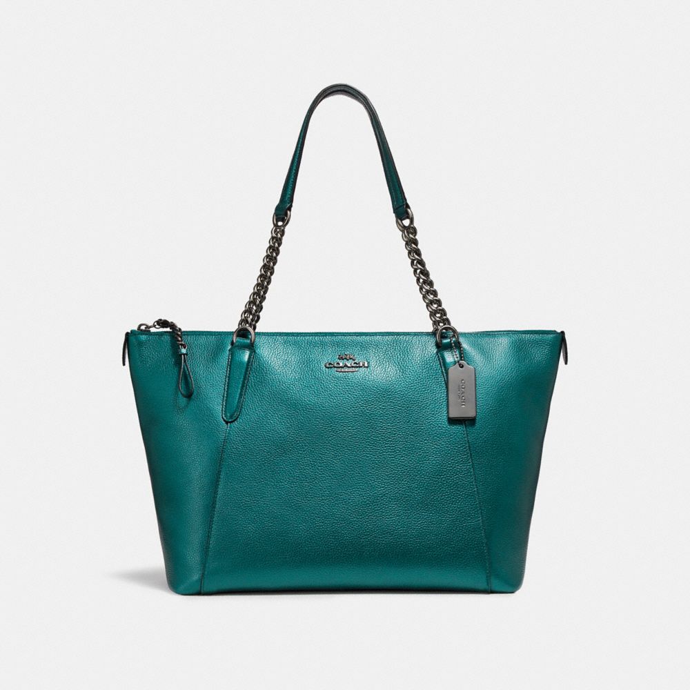 AVA CHAIN TOTE - f22208 - BLACK ANTIQUE NICKEL/METALLIC DARK TEAL