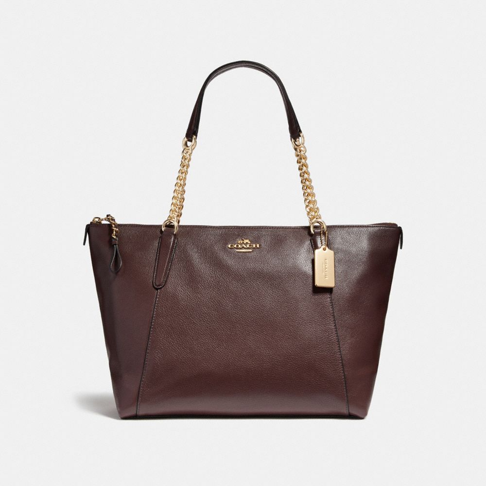 AVA CHAIN TOTE - f22211 - LIGHT GOLD/OXBLOOD 1