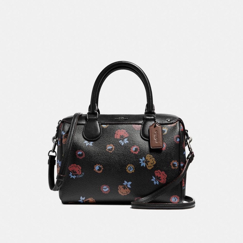 COACH MINI BENNETT SATCHEL WITH PRIMROSE FLORAL PRINT - ANTIQUE NICKEL/BLACK MULTI - F22220