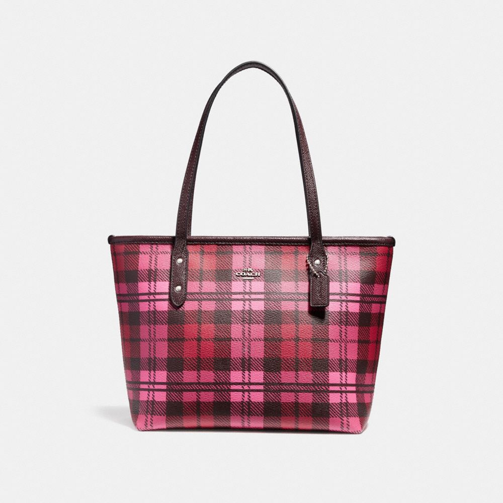 COACH MINI CITY ZIP TOTE WITH SHADOW PLAID PRINT - SVMRV - F22245