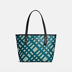 MINI CITY ZIP TOTE WITH WILD PLAID PRINT - SILVER/BLUE MULTI - COACH F22246