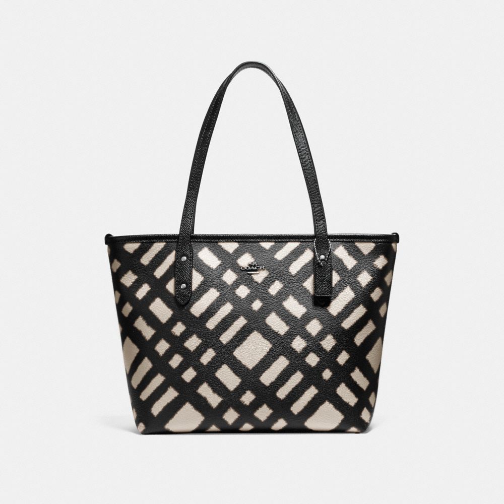 MINI CITY ZIP TOTE WITH WILD PLAID PRINT - f22246 - SVMRW