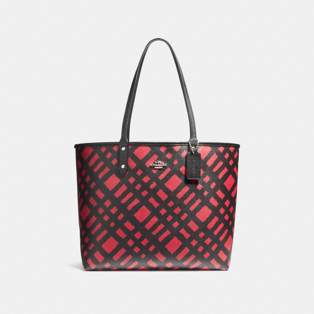 COACH f22247 REVERSIBLE CITY TOTE WITH WILD PLAID PRINT SVMUV