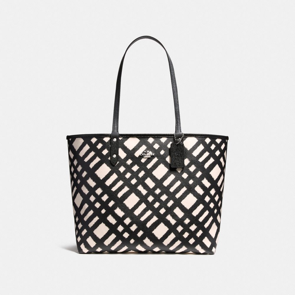 REVERSIBLE CITY TOTE WITH WILD PLAID PRINT - SVMUW - COACH F22247