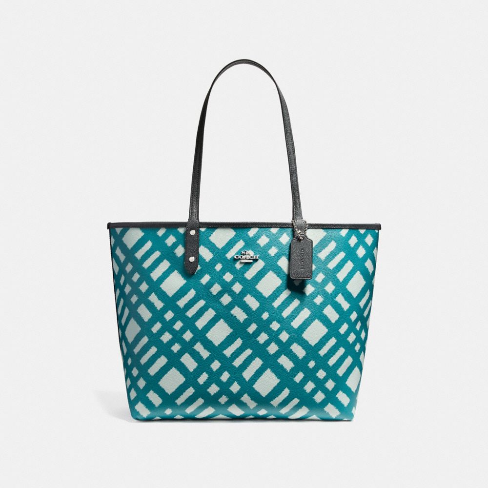 REVERSIBLE CITY TOTE WITH WILD PLAID PRINT - COACH f22247 -  SVMVB
