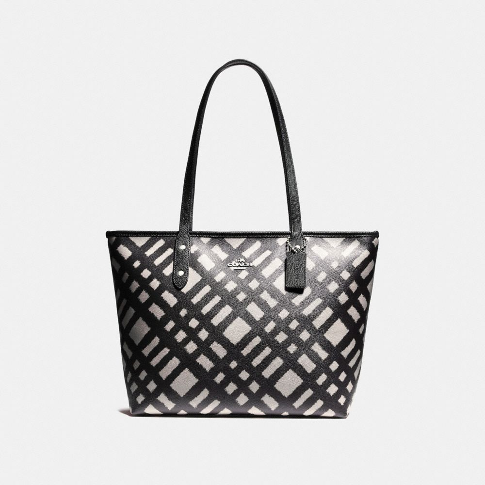 COACH CITY ZIP TOTE WITH WILD PLAID PRINT - SVMRW - f22248