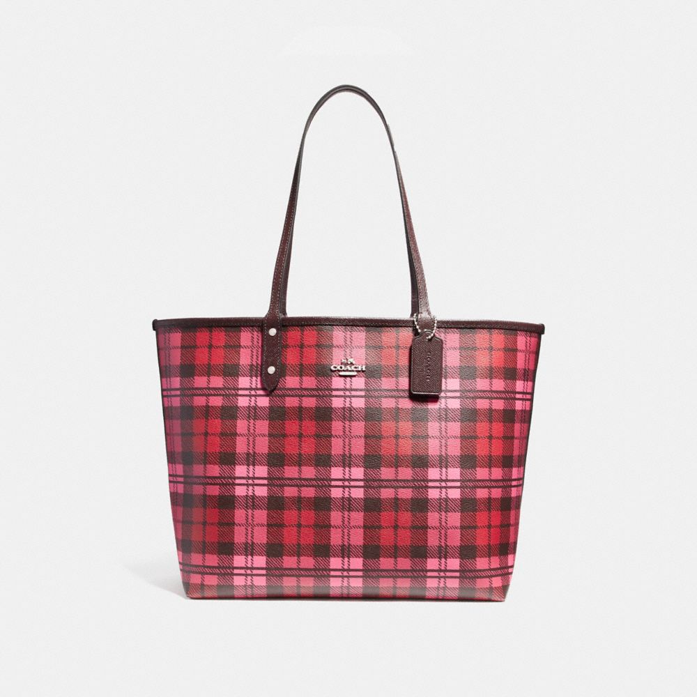 COACH F22249 Reversible City Tote With Shadow Plaid Print SVMUX