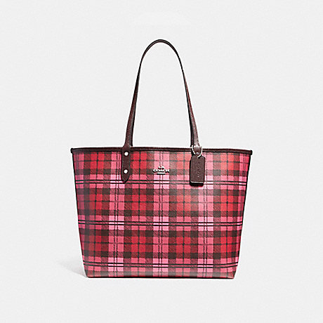 COACH F22249 REVERSIBLE CITY TOTE WITH SHADOW PLAID PRINT SVMUX