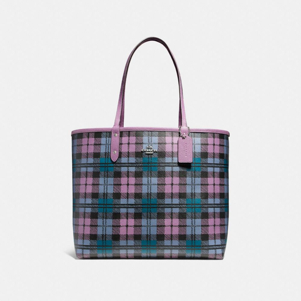 COACH F22249 Reversible City Tote With Shadow Plaid Print SVMUY