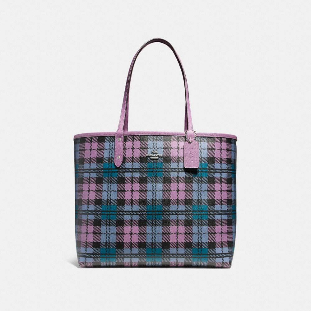 COACH f22249 REVERSIBLE CITY TOTE WITH SHADOW PLAID PRINT SVMUY