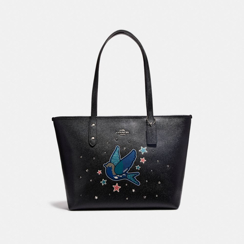 CITY ZIP TOTE WITH BIRD - SILVER/BLACK - COACH F22253