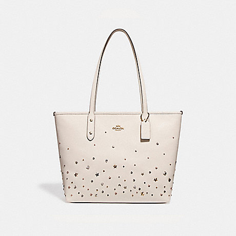 COACH F22299 CITY ZIP TOTE WITH STARDUST STUDS LIGHT-GOLD/CHALK