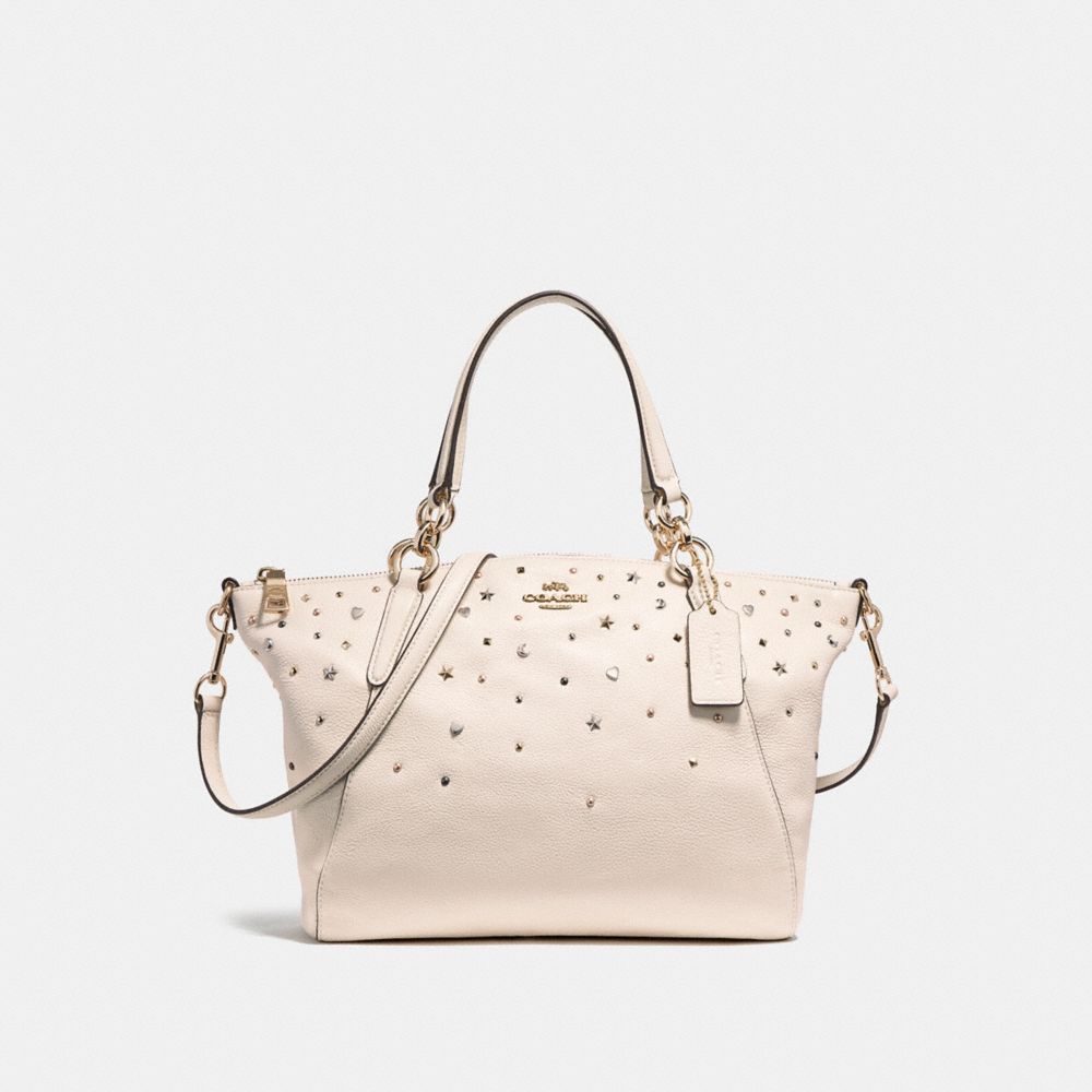 SMALL KELSEY SATCHEL WITH STARDUST STUDS - f22312 - LIGHT GOLD/CHALK