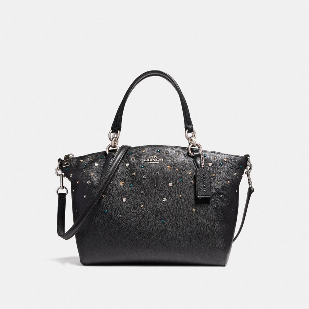 SMALL KELSEY SATCHEL WITH STARDUST STUDS - COACH F22312 - SILVER/BLACK