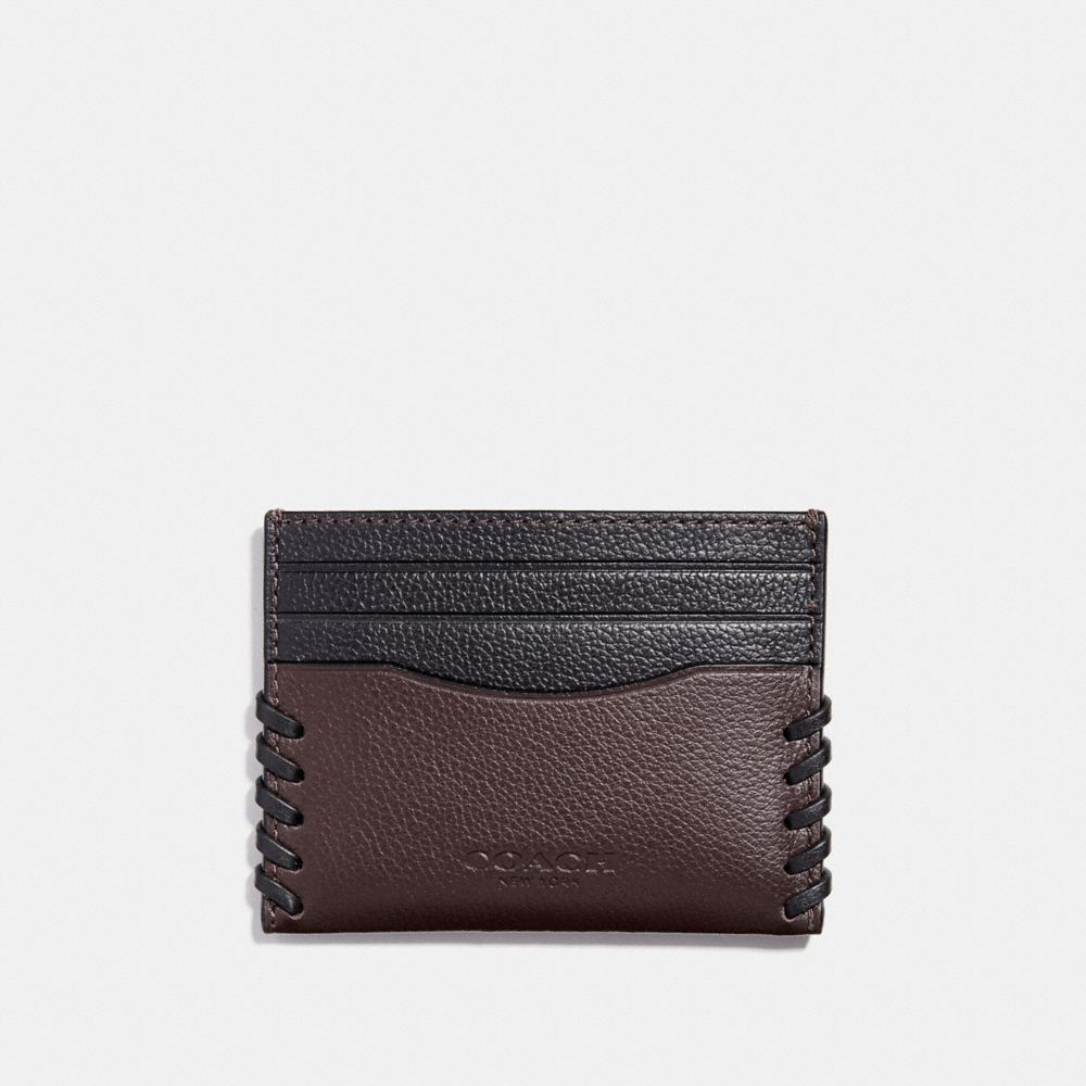 SLIM CARD CASE WITH BASEBALL STITCH - f22370 - OXBLOOD/BLACK