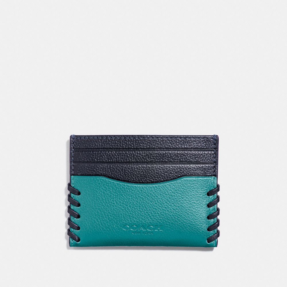 COACH F22370 SLIM CARD CASE WITH BASEBALL STITCH CYAN