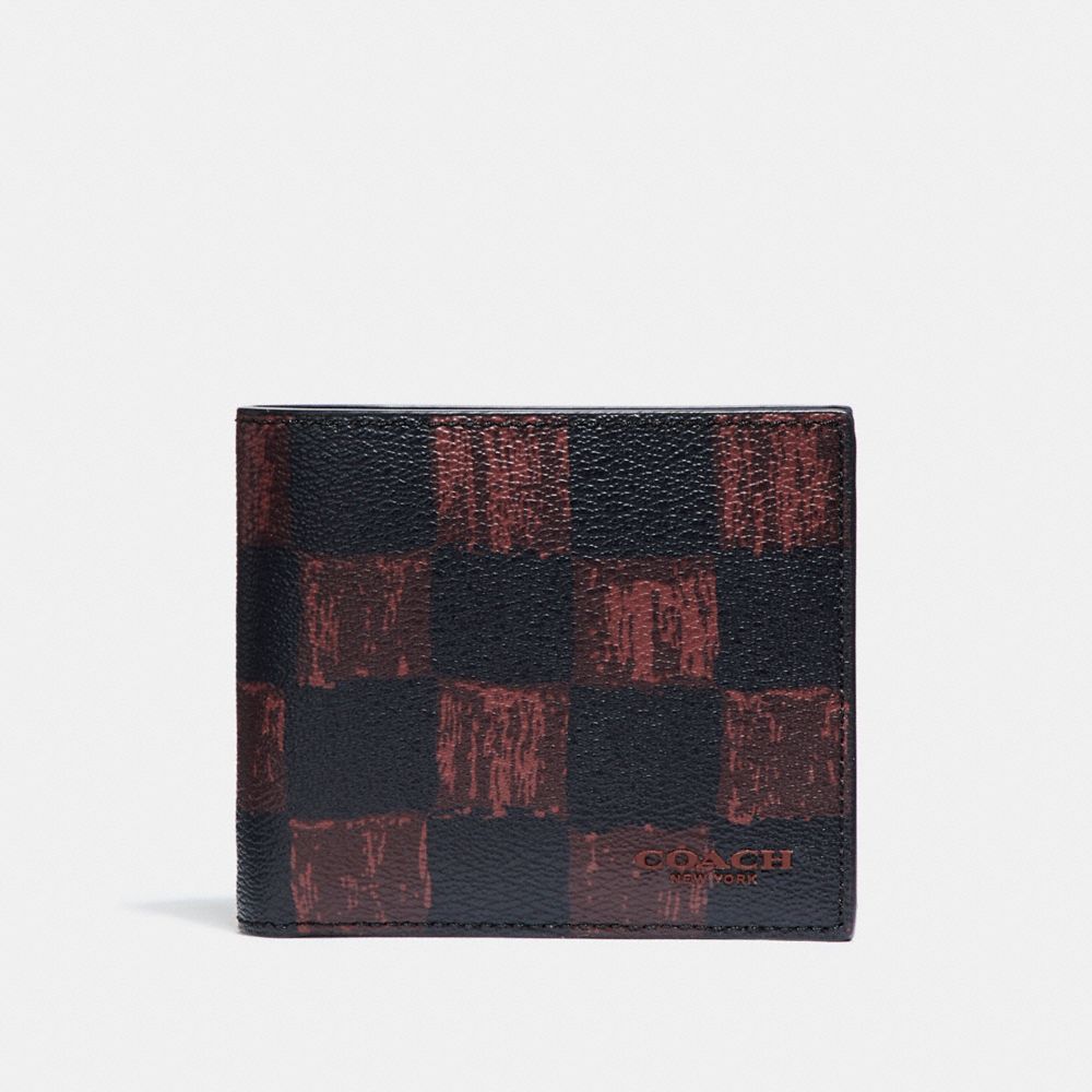 3-IN-1 WALLET WITH GRAPHIC CHECKER PRINT - f22375 - OXBLOOD MULTI CHECKER