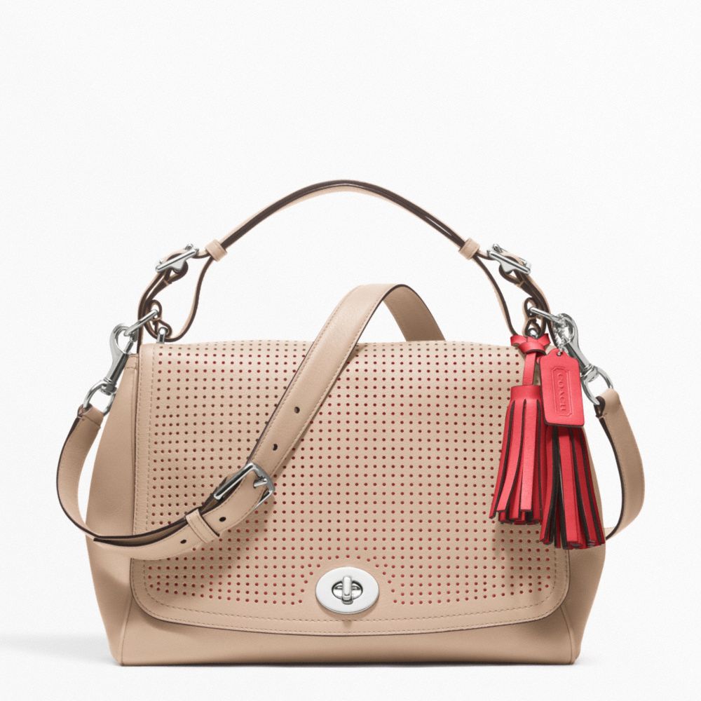 COACH PERFORATED LEATHER ROMY TOP HANDLE - SILVER/BISQUE/HIBISCUS - F22386