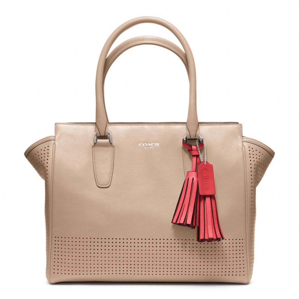 COACH F22390 MEDIUM CANDACE CARRYALL IN PERFORATED LEATHER -SILVER/BISQUE/HIBISCUS