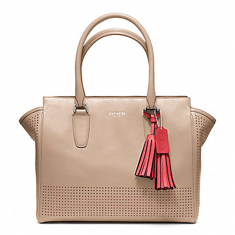 COACH f22390 MEDIUM CANDACE CARRYALL IN PERFORATED LEATHER  SILVER/BISQUE/HIBISCUS