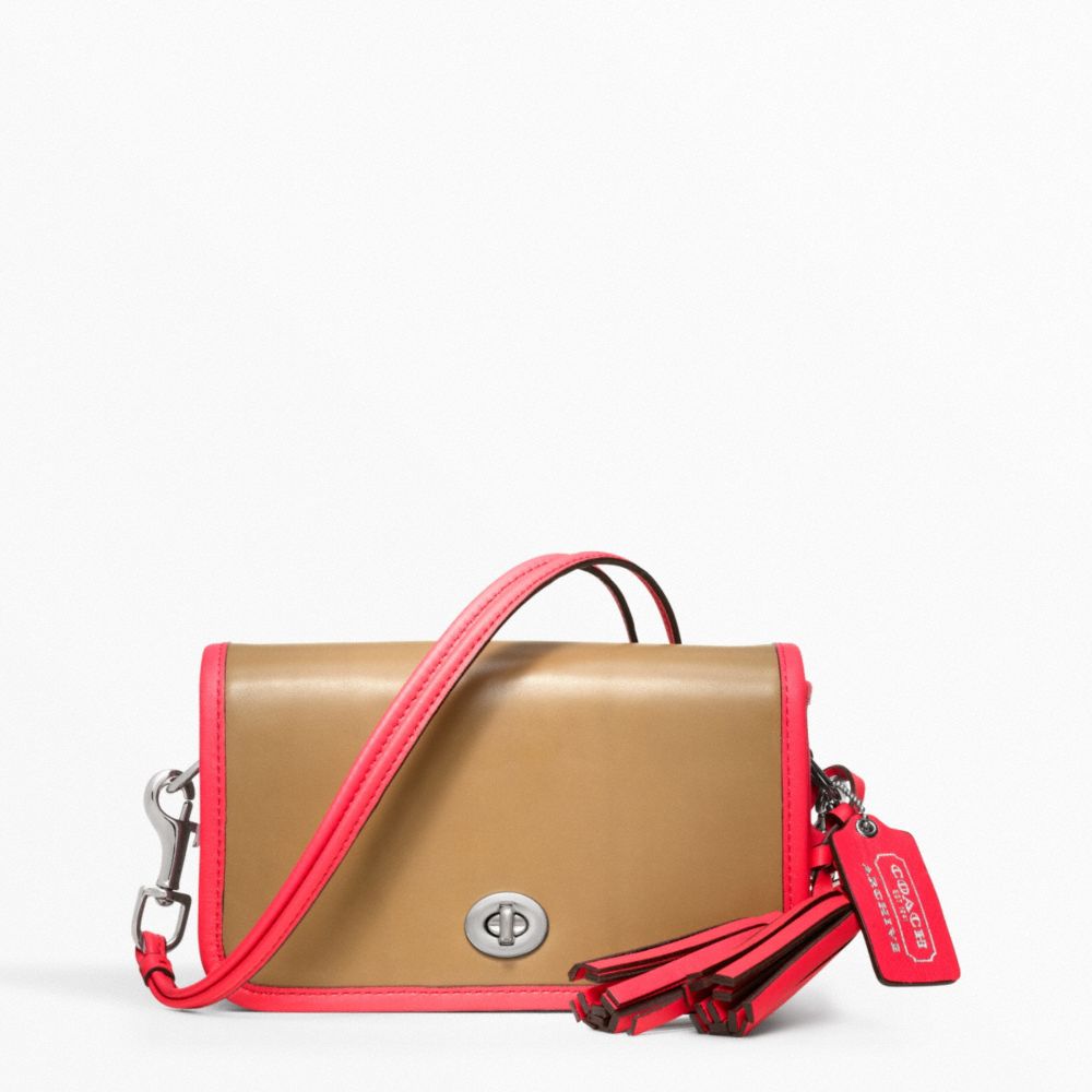 COACH F22406 PENNY ARCHIVAL TWO-TONE LEATHER SHOULDER PURSE SILVER/LIGHT-SAND/WATERMELON