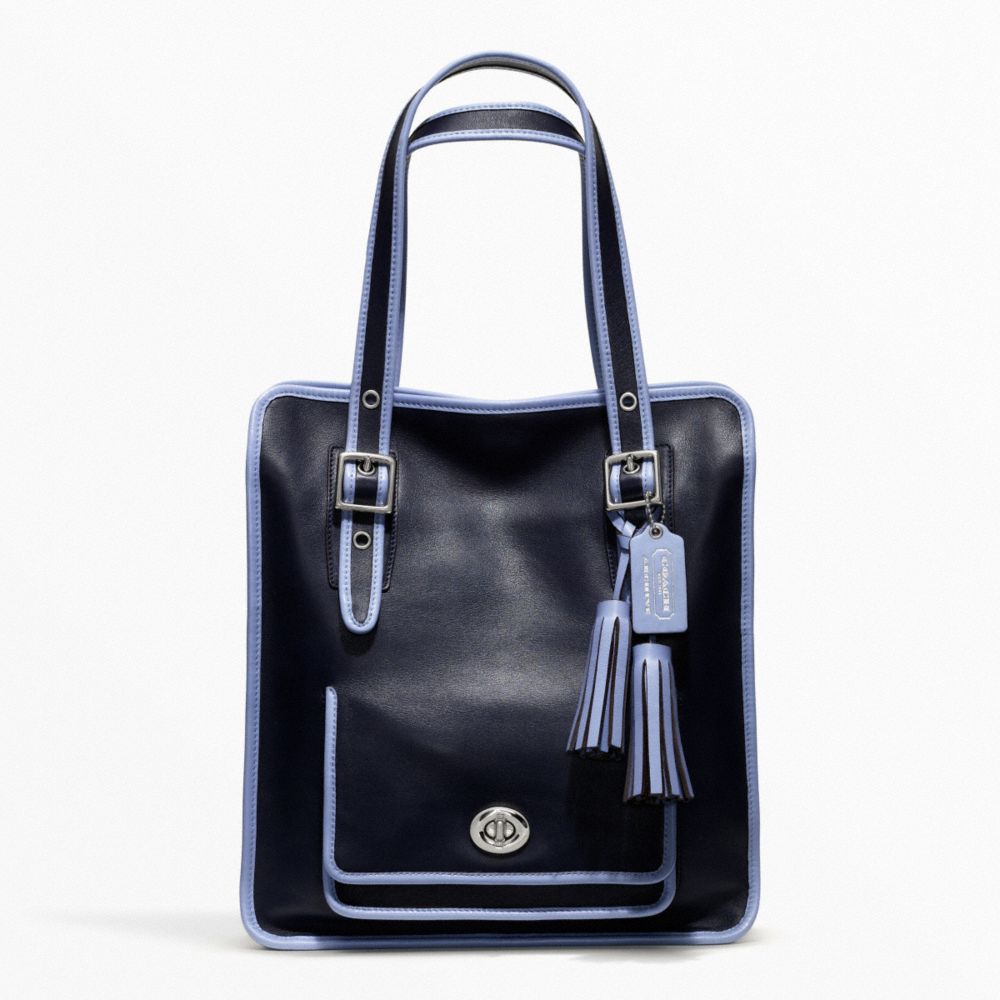 ARCHIVAL 2-TONE LEATHER MAGAZINE TOTE - f22410 - SILVER/NAVY/CHAMBRAY