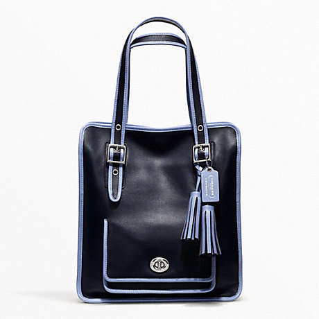 ARCHIVAL 2-TONE LEATHER MAGAZINE TOTE - COACH F22410 - SILVER/NAVY/CHAMBRAY