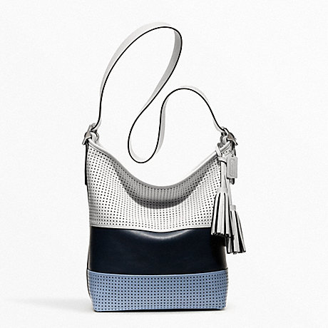 COACH PERFORATED RUGBY STRIPE DUFFLE - SILVER/DARK NAVY MULTICOLOR - f22412