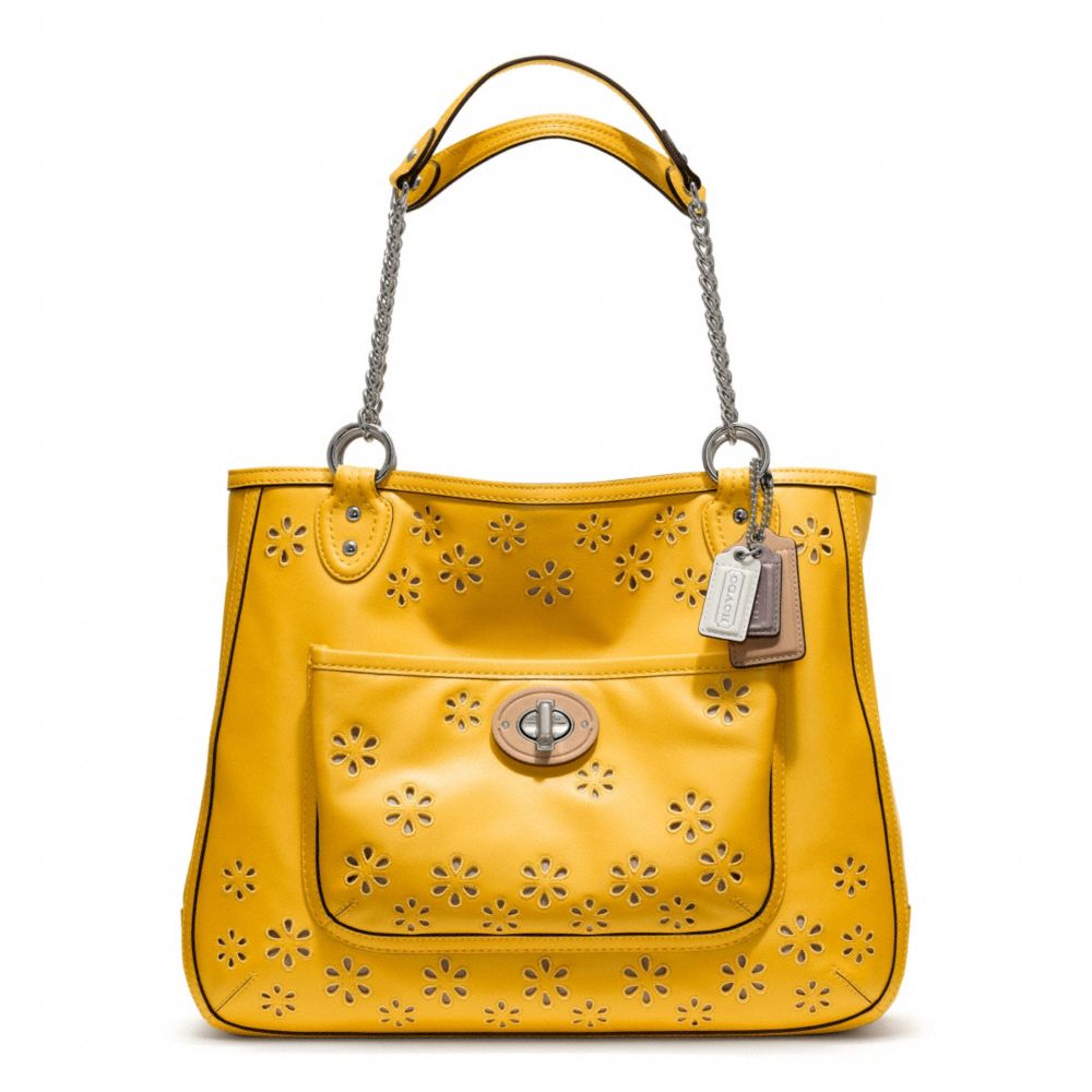 COACH F22438 POPPY EYELET LEATHER MEDIUM CHAIN TOTE ONE-COLOR