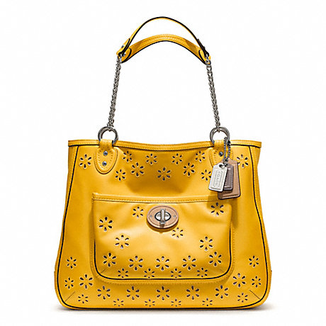 COACH F22438 POPPY EYELET LEATHER MEDIUM CHAIN TOTE ONE-COLOR