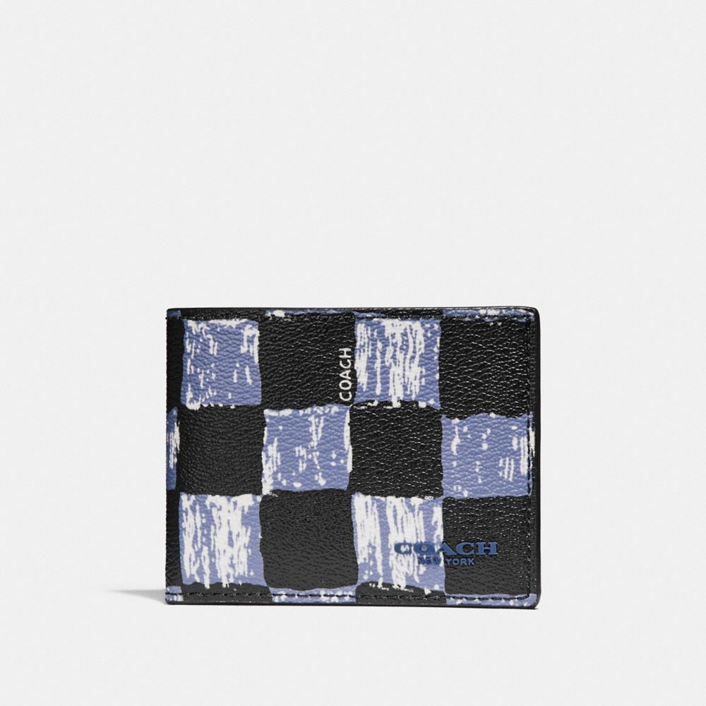 COACH f22491 SLIM BILLFOLD WALLET WITH GRAPHIC CHECKER PRINT DUSK MULTI CHECKER