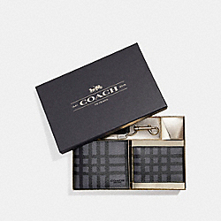 COACH 3-IN-1 WALLET WITH WILD PLAID PRINT - GRAPHITE/BLACK PLAID - F22534